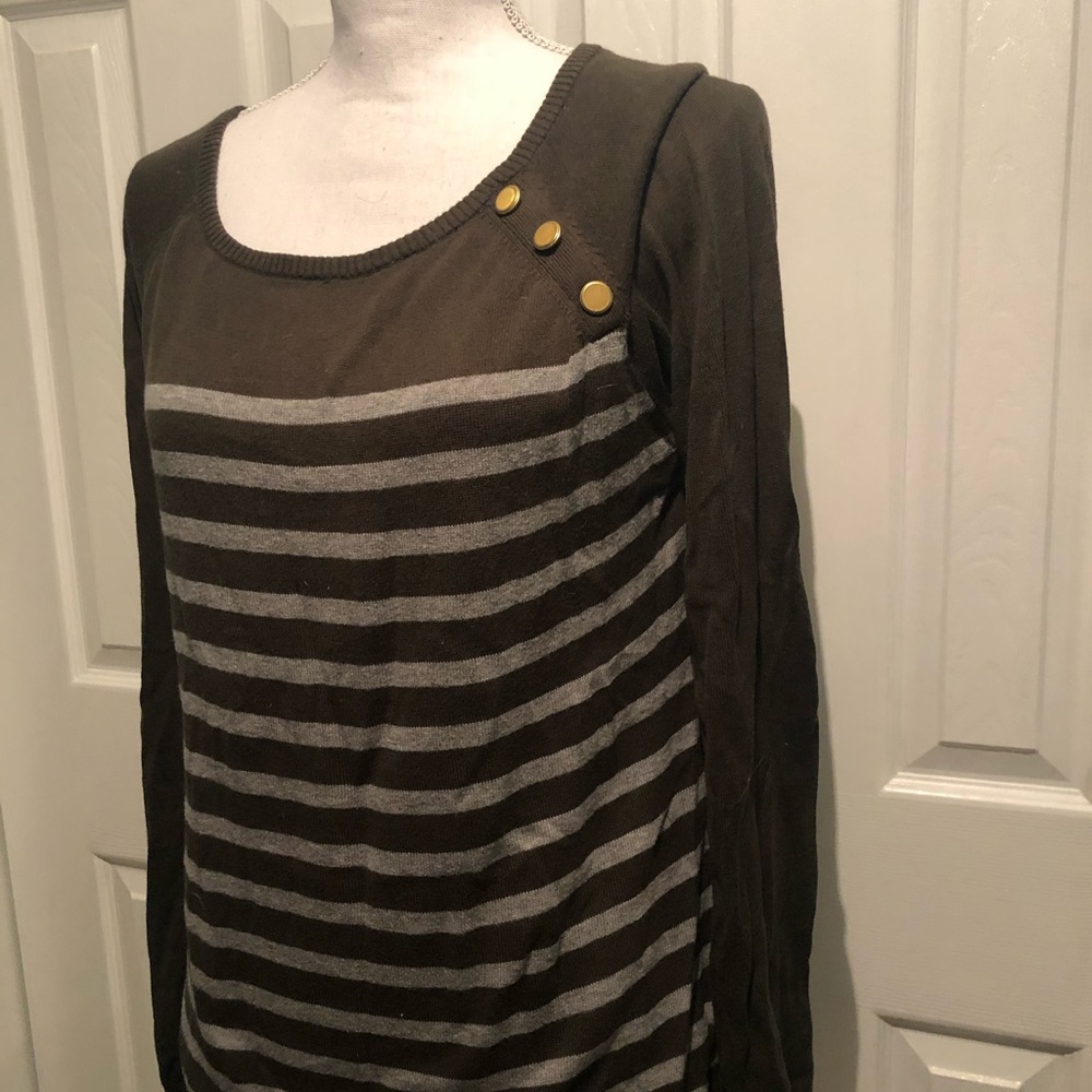 Olive and gray striped Sweater - Picture 2 of 6